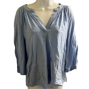 Crown & Ivy baby blue embroidered peasant top blouse small